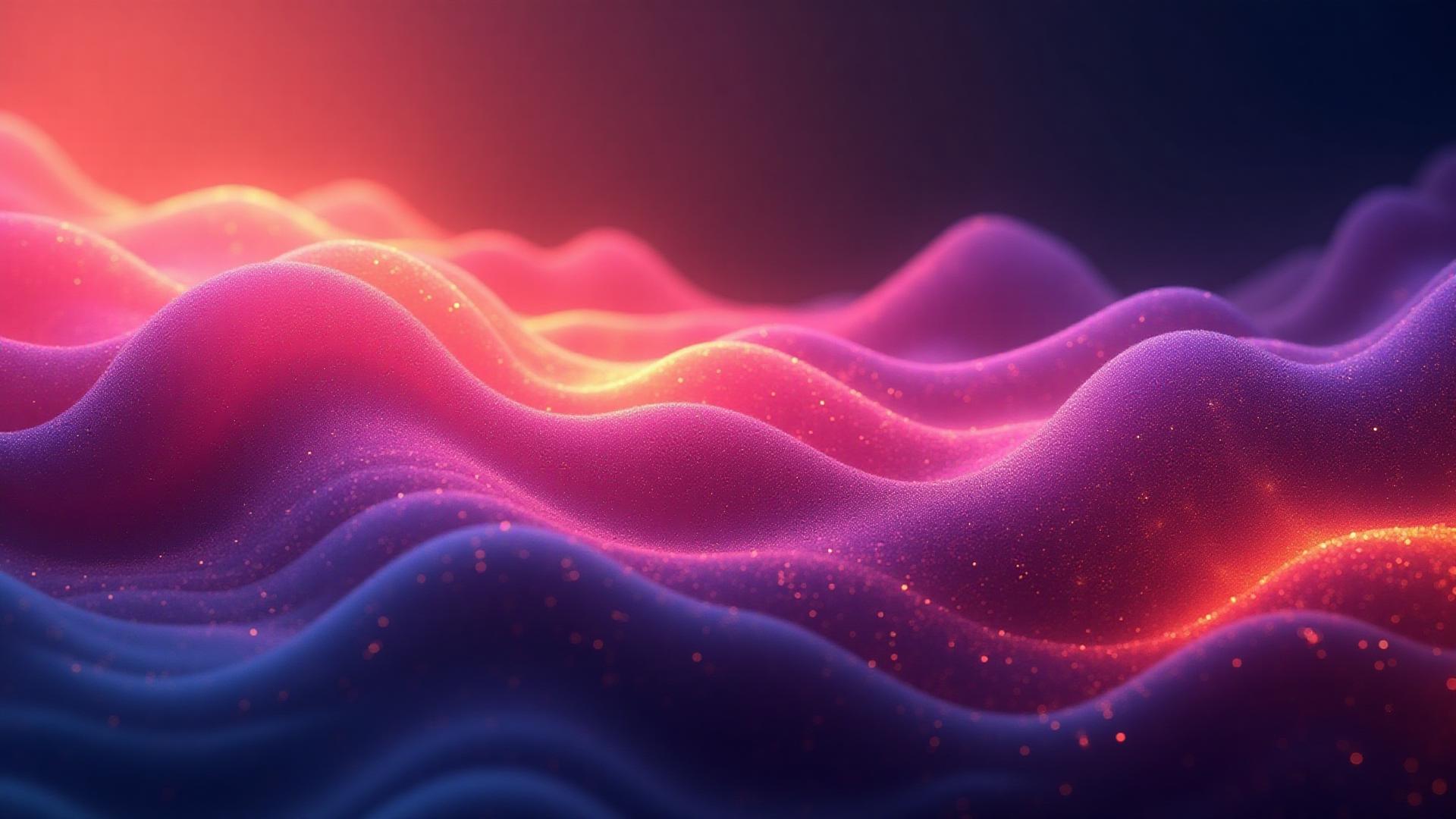 Glowing wave forms dissolving into a dark, fluid horizon